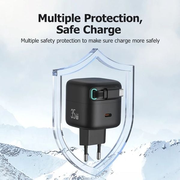 Củ Sạc Nhanh USAMS GaN Charger 35W Type C PD Fast Phone Charger Built in Quick Charge Cable