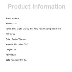 Cáp sạc nhanh USAMS SJ741 Type-C To Lightning 30W Digital Display Zinc Alloy HX Series