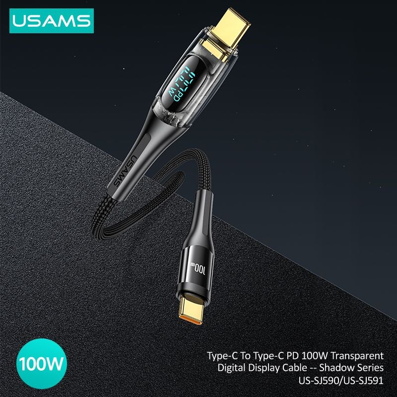Cáp sạc nhanh USAMS SJ590/SJ591 Type-C To Type-C PD 100W Transparent Digital Display Shadow Series