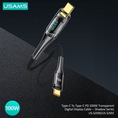 Cáp sạc nhanh USAMS SJ590/SJ591 Type-C To Type-C PD 100W Transparent Digital Display Shadow Series