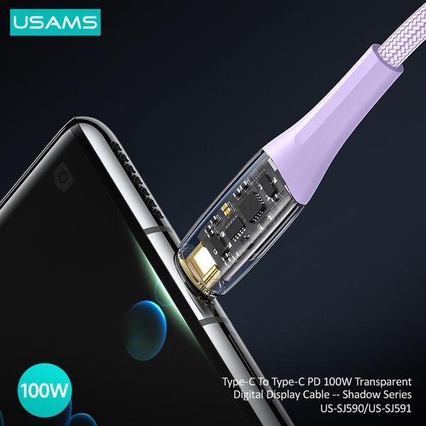 Cáp sạc nhanh USAMS SJ590/SJ591 Type-C To Type-C PD 100W Transparent Digital Display Shadow Series