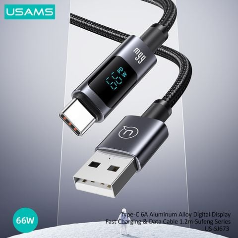 Cáp sạc nhanh USAMS SJ673 Type-C 6A Aluminum Alloy Digital Display Sufeng Series