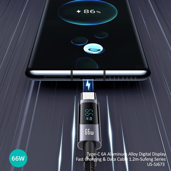 Cáp sạc nhanh USAMS SJ673 Type-C 6A Aluminum Alloy Digital Display Sufeng Series