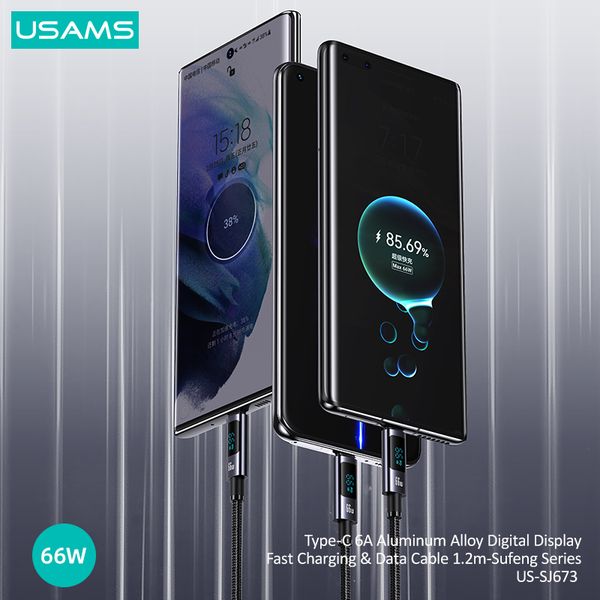 Cáp sạc nhanh USAMS SJ673 Type-C 6A Aluminum Alloy Digital Display Sufeng Series