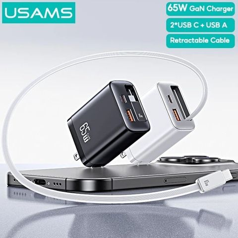 Củ Sạc Nhanh 2C+1A GaN USAMS CC300 65W (With Type-C Rectangle Built-in cable)
