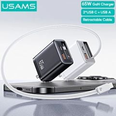 Củ Sạc Nhanh 2C+1A GaN USAMS CC300 65W (With Type-C Rectangle Built-in cable)