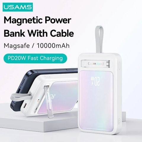Pin Dự Phòng Không Dây USAMS CD219 10000mAh 20W (15W Wireless Charging, With Type-C Cable & Bracket)
