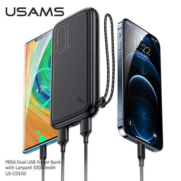 Pin Dự Phòng USAMS CD150 10000mAh 10W (Dual Input, Dual USB, Kèm Dây Đeo)