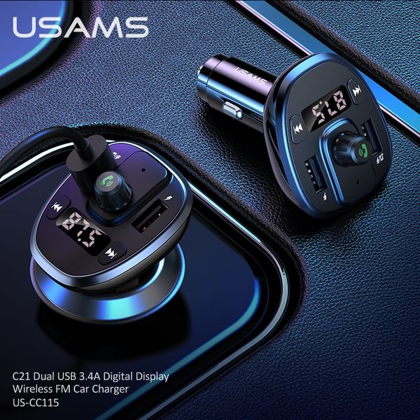 Tẩu Sạc Kiêm Phát Sóng FM 2*USB USAMS CC115 C21 15W (Bluetooth 5.0, 3.4A)
