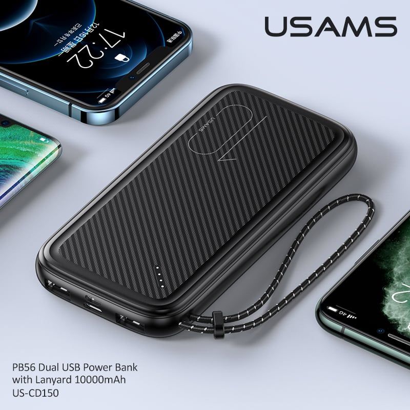 Pin Dự Phòng USAMS CD150 10000mAh 10W (Dual Input, Dual USB, Kèm Dây Đeo)