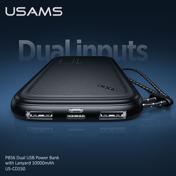 Pin Dự Phòng USAMS CD150 10000mAh 10W (Dual Input, Dual USB, Kèm Dây Đeo)