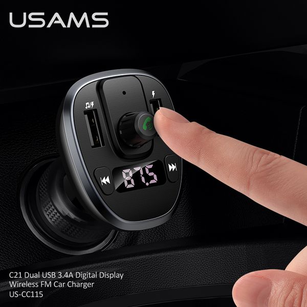 Tẩu Sạc Kiêm Phát Sóng FM 2*USB USAMS CC115 C21 15W (Bluetooth 5.0, 3.4A)