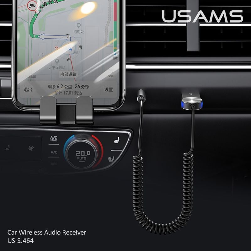 Bộ Thu Âm Thanh Không Dây Cho Ô Tô Kèm Jack Âm Thanh 3.5mm USAMS SJ464 (Bluetooth v5.0)