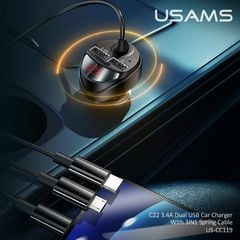 Tẩu Sạc Xe Hơi USAMS CC119 C22 Dual USB 3.4A Car Charger (With Cable 3 IN 1)