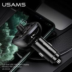 Tẩu Sạc Kiêm Phát Sóng FM 2*USB USAMS CC115 C21 15W (Bluetooth 5.0, 3.4A)