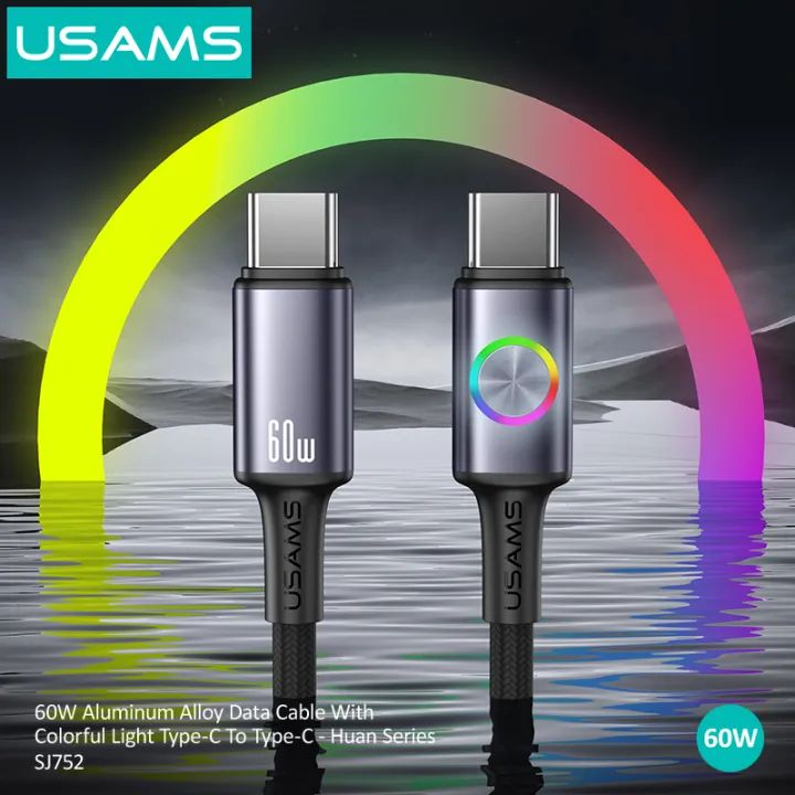 Cáp Sạc Nhanh C to C USAMS SJ752 60W (Colorful Light, 480Mbps, 1.2m)