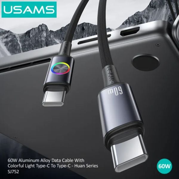 Cáp Sạc Nhanh C to C USAMS SJ752 60W (Colorful Light, 480Mbps, 1.2m)