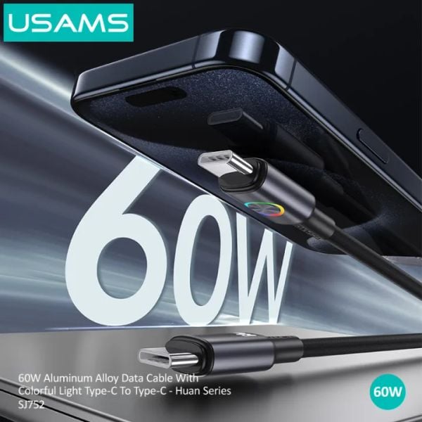 Cáp Sạc Nhanh C to C USAMS SJ752 60W (Colorful Light, 480Mbps, 1.2m)