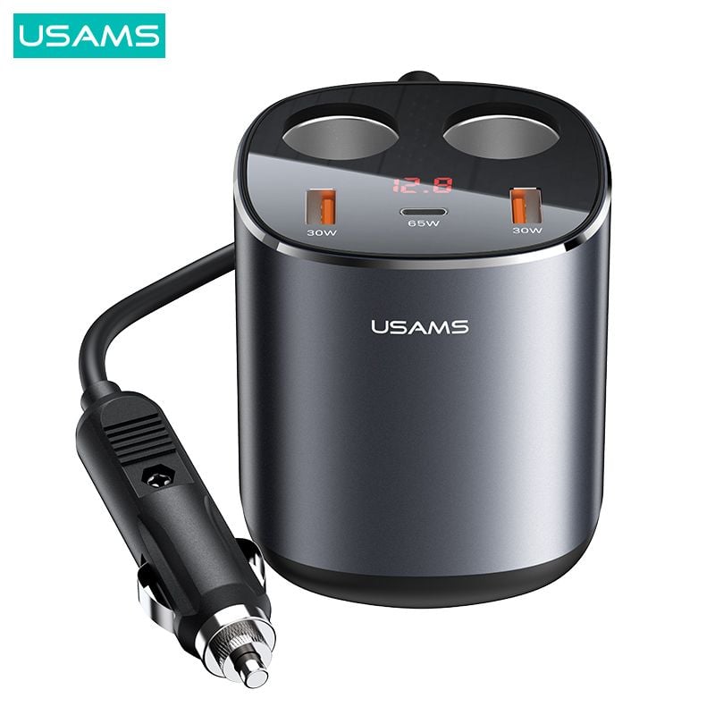 Tẩu Sạc Cho Ô Tô C+2A+2 Tẩu Nối Dài USAMS CC151 C28 245W (Digital Display Voltage)
