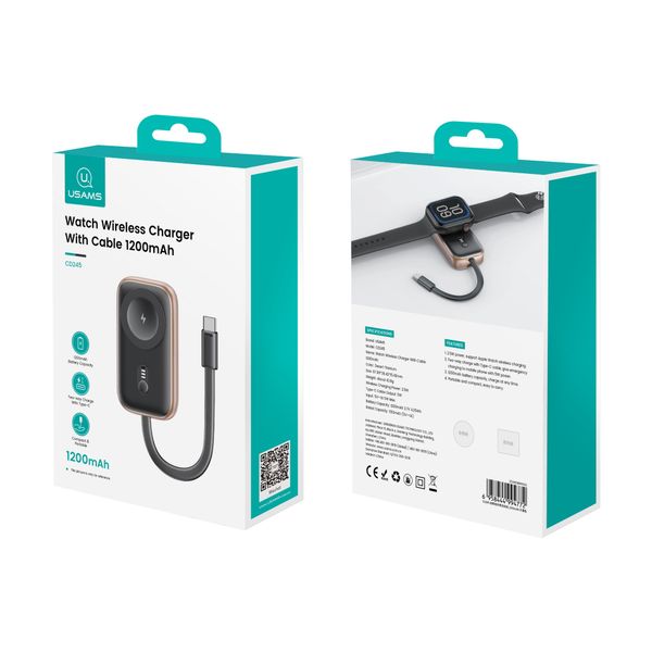 Đế Sạc Không Dây Dự Phòng Cho Watch USAMS CD245 1200mAh 2.5W (with Built-in Type-C cable)
