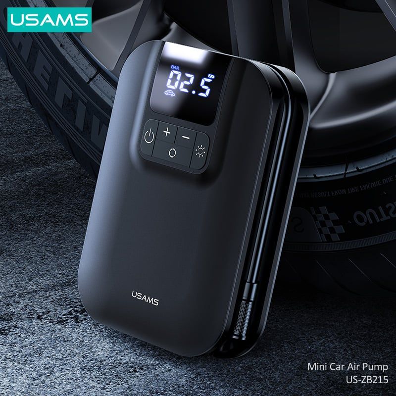 Máy Bơm Lốp Xe Hơi USAMS ZB215 (5000mAh, with LED Light, 80W)
