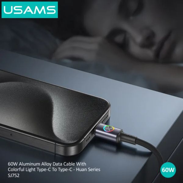 Cáp Sạc Nhanh C to C USAMS SJ752 60W (Colorful Light, 480Mbps, 1.2m)
