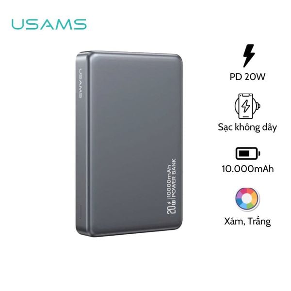 Pin Dự Phòng Không Dây USAMS CD242 10000mAh 20W (Wireless Charging 15W)