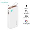 Pin Dự Phòng Tích Hợp Cáp Dây Rút Lightning USAMS CD225 10000mAh 20W (LED Display)