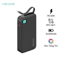 Pin Sạc Dự Phòng Tích Hợp Cáp Dây Rút Type-C USAMS CD224 10000mAh 20W (Digital Display)