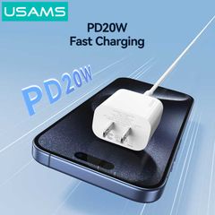 Combo Củ Sạc Nhanh USAMS CC228 20W (Kèm Cáp SJ712 30W C To Lightning 1m)