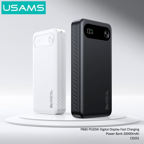 Pin Dự Phòng USAMS CD249 10000mAh/20000mAh 20W (Digital LED Display, USB + 2*Type-C Port)
