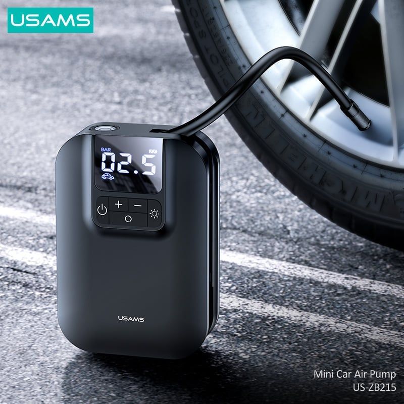 Máy Bơm Lốp Xe Hơi USAMS ZB215 (5000mAh, with LED Light, 80W)