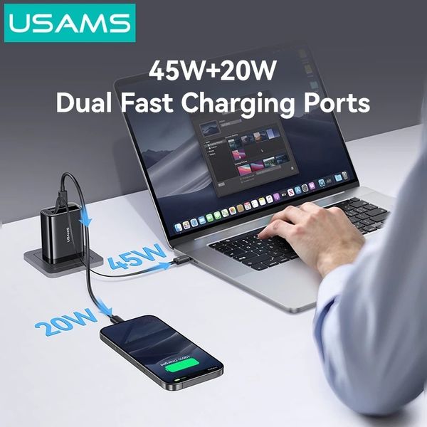 Củ Sạc Nhanh 2C+1A GaN USAMS CC300 65W (With Type-C Rectangle Built-in cable)