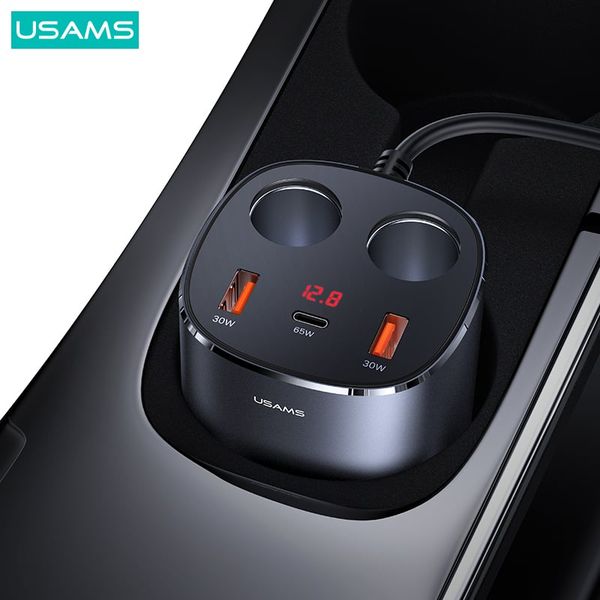 Tẩu Sạc Cho Ô Tô C+2A+2 Tẩu Nối Dài USAMS CC151 C28 245W (Digital Display Voltage)