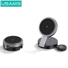 Đế Sạc Nhanh Không Dây USAMS CD234 15W 3 IN 1 Magnetic Wireless Charger Cho iPhone iWatch AirPods