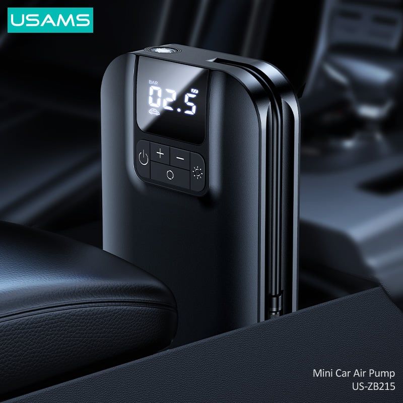 Máy Bơm Lốp Xe Hơi USAMS ZB215 (5000mAh, with LED Light, 80W)