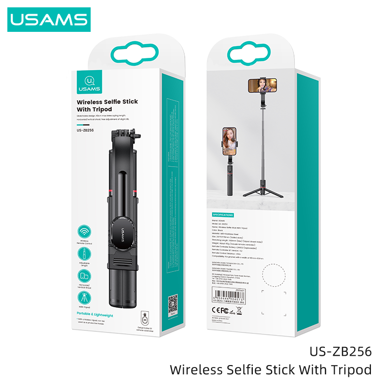 Gậy Selfie Tripod có Remote điều khiển USAMS ZB256 Wireless Selfie Stick With Tripod (Max Length: 1.13m)
