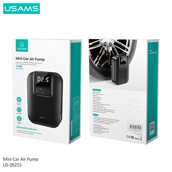 Máy Bơm Lốp Xe Hơi USAMS ZB215 (5000mAh, with LED Light, 80W)