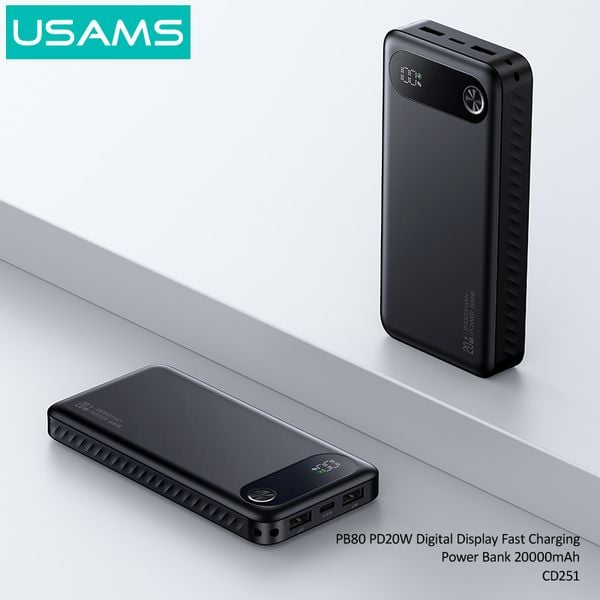 Pin Dự Phòng USAMS CD249 10000mAh/20000mAh 20W (Digital LED Display, USB + 2*Type-C Port)