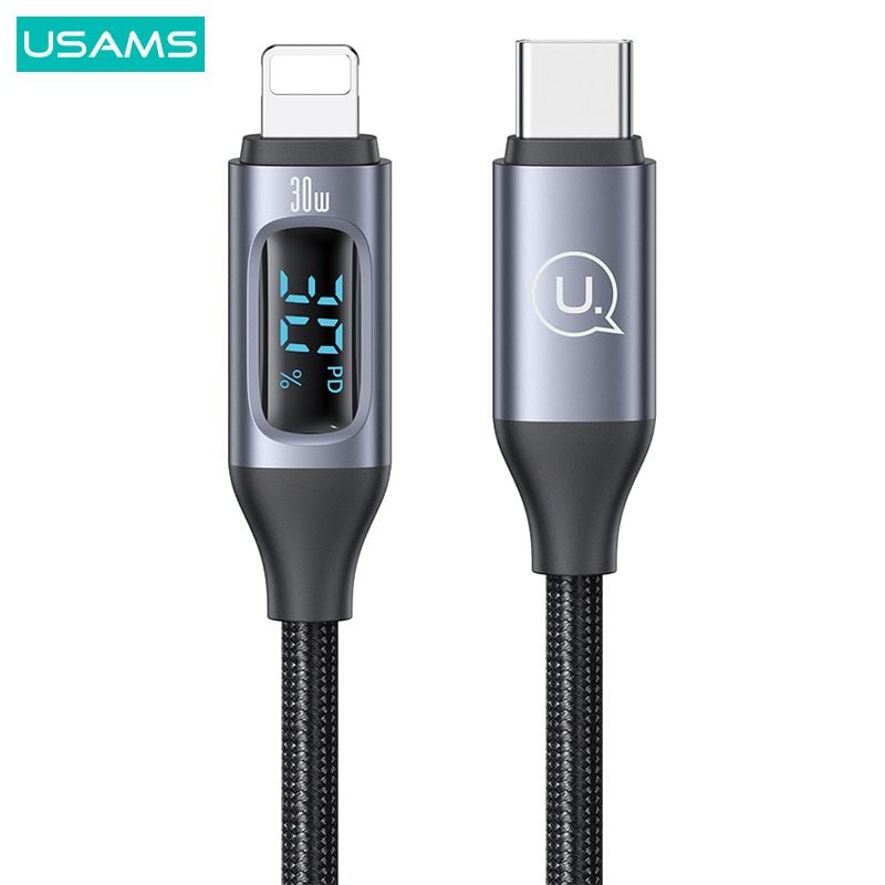 Cáp sạc nhanh USAMS SJ687 Type-C To Lightning 30W Aluminum Alloy Digital Display BD Series