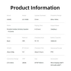 Loa Bluetooth Di Động USAMS YX008 10W (Bluetooth v5.0, 1800mAh, 360° Surround Stereo, IPX6)