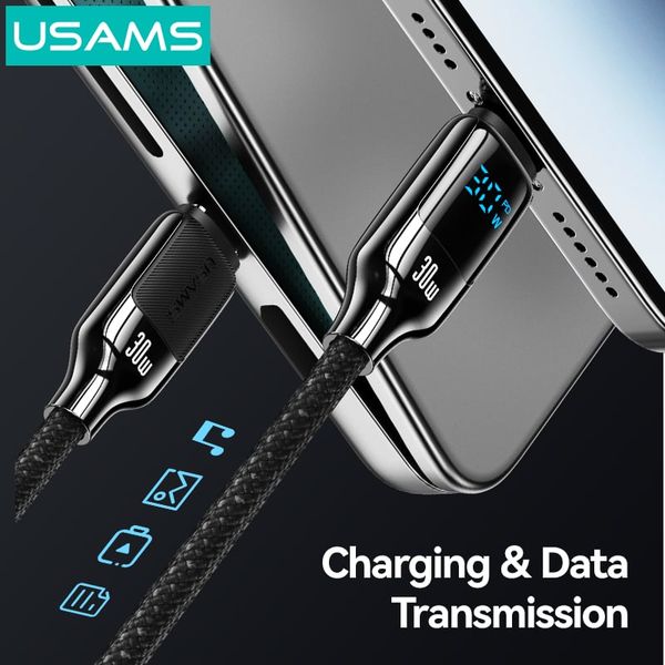 Cáp sạc nhanh USAMS SJ741 Type-C To Lightning 30W Digital Display Zinc Alloy HX Series