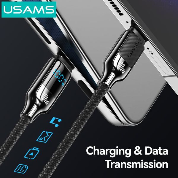 Cáp sạc nhanh USAMS SJ742 Type-C To Type-C 100W Digital Display Zinc Alloy HX Series