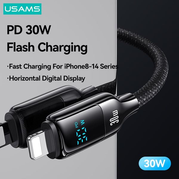 Cáp sạc nhanh USAMS SJ741 Type-C To Lightning 30W Digital Display Zinc Alloy HX Series