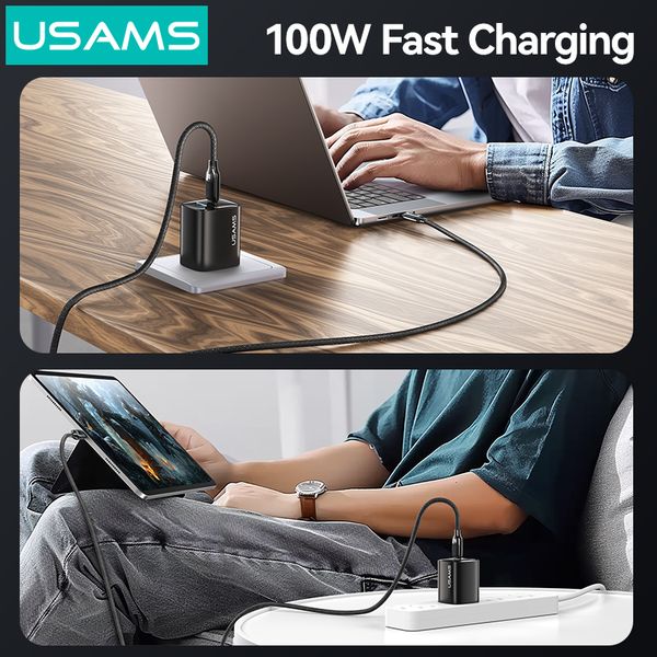 Cáp sạc nhanh USAMS SJ742 Type-C To Type-C 100W Digital Display Zinc Alloy HX Series