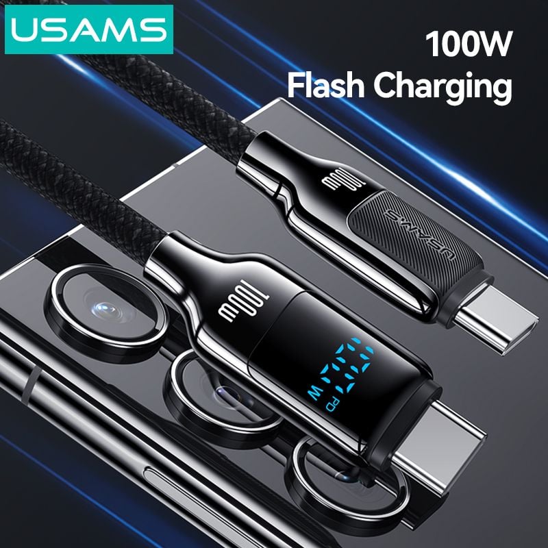 Cáp sạc nhanh USAMS SJ742 Type-C To Type-C 100W Digital Display Zinc Alloy HX Series