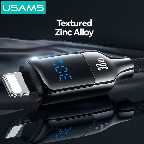 Cáp sạc nhanh USAMS SJ741 Type-C To Lightning 30W Digital Display Zinc Alloy HX Series