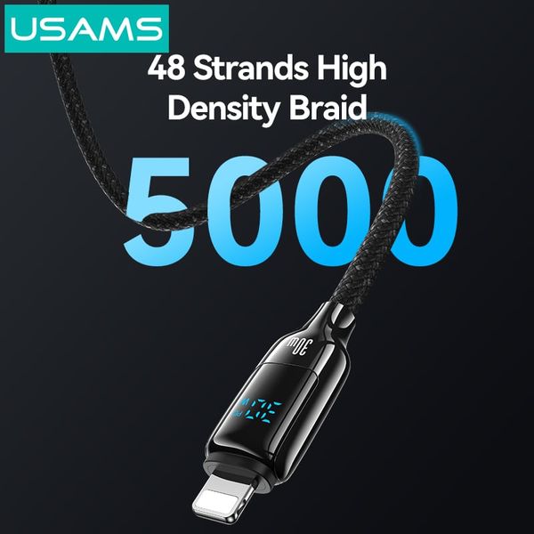 Cáp sạc nhanh USAMS SJ741 Type-C To Lightning 30W Digital Display Zinc Alloy HX Series