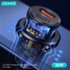 Tẩu Sạc Dành Cho Ô Tô USAMS CC164 C32 PD 30W (Transparent, USB-A + Type-C, with Blue Backlight)
