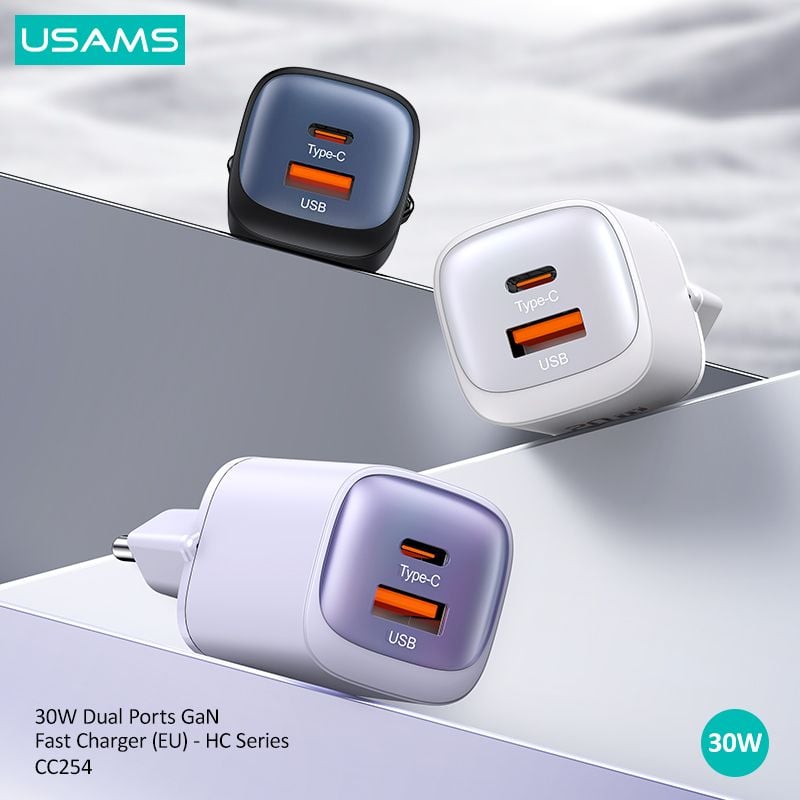Củ Sạc Nhanh C+A USAMS CC254 30W (GaN, PD3.0)